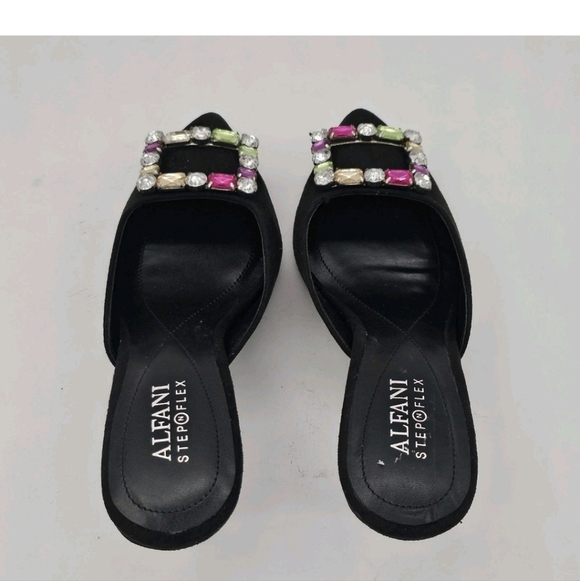Alfani Womens Selinah Mules Kitten Mid Heel Microsuede Embellished Black 6M - Picture 8 of 14